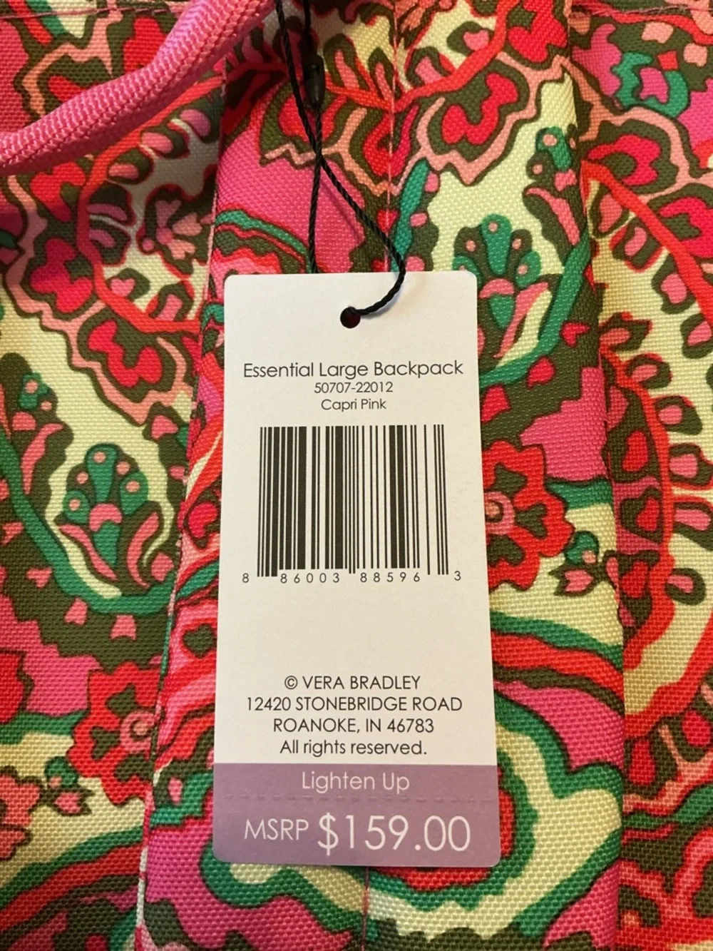NWT Vera Bradley Capri Pink Paisley Print Essential Large Backpack